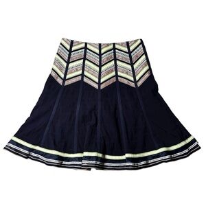 Nanette Lepore Chevron Ribbon Skirt Blue Green Red Size 10 Fit & Flare